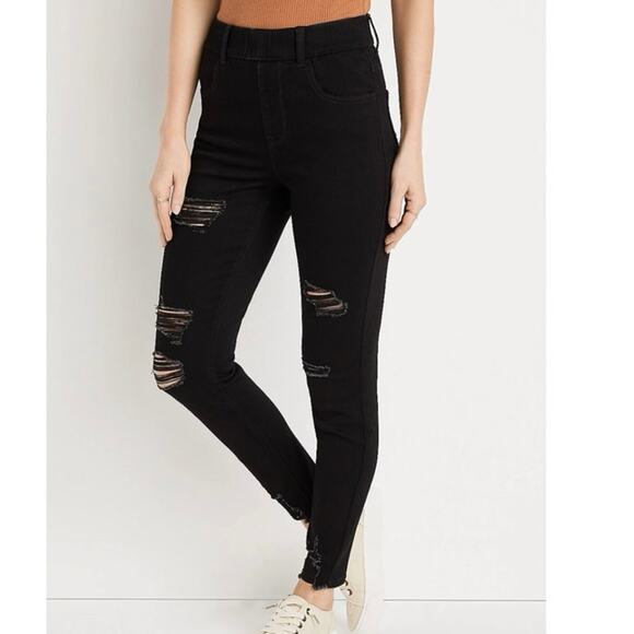 Maurice’s super high rise distressed black skinny jean jeggings size small short - Picture 1 of 10